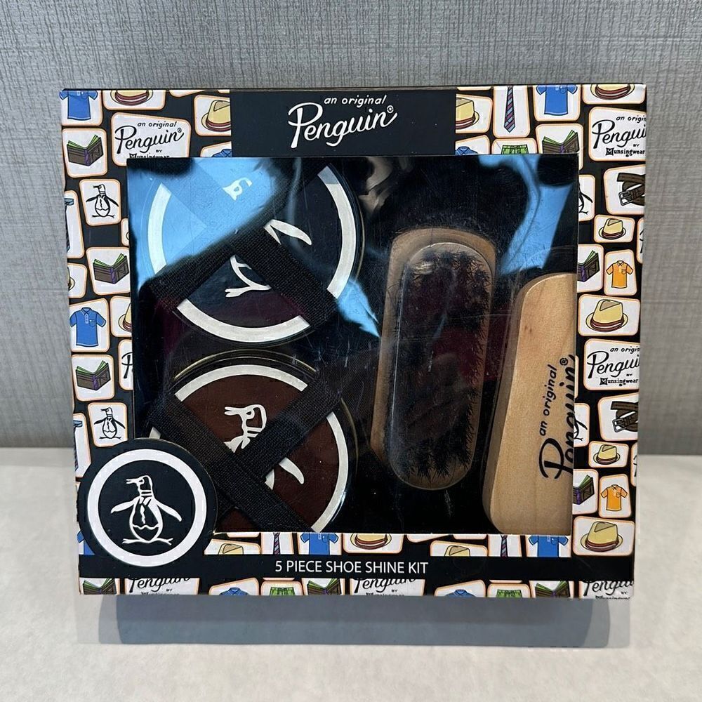 NEW Penguin 5 Piece Shoe Shine Kit Brushes Polishes Cloth